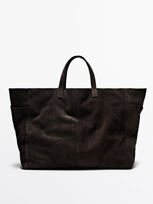 Sac maxi en cuir et croûte de cuir · Marron, Vert · Accessoires | Massimo Dutti