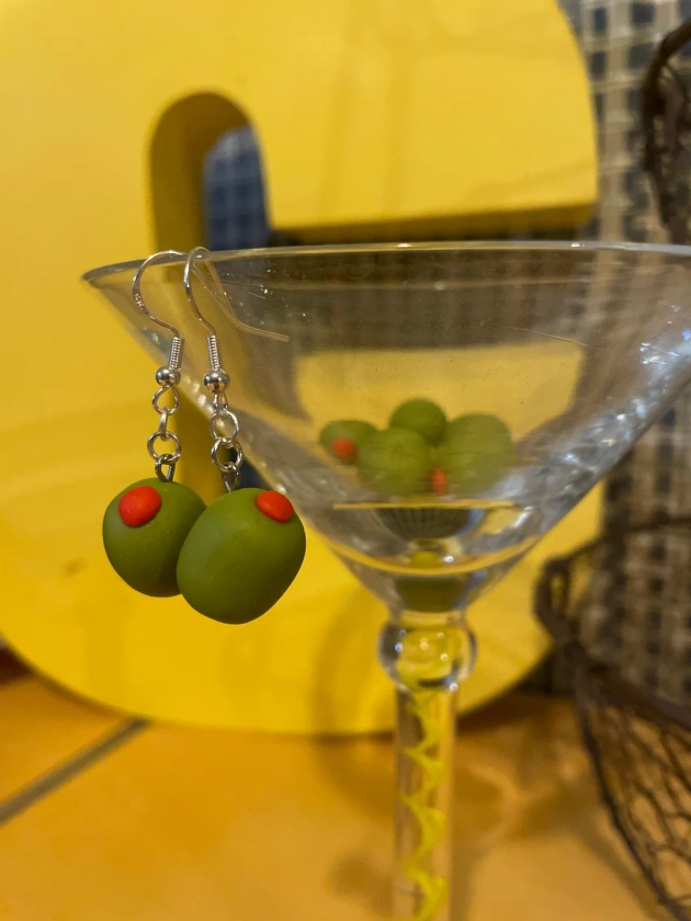 Adorable Handmade Clay Green Olive earrings, Classy and Oh So Sophisticated