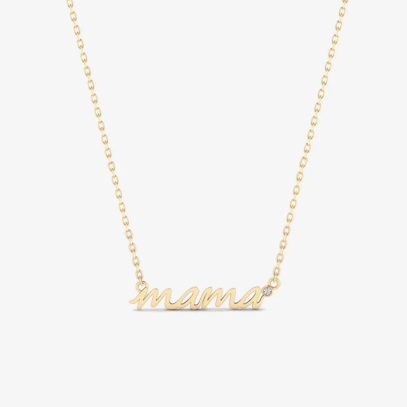 Diamond Mama Necklace in 14k Solid Gold | Gold Mom Pendant Necklace | Dainty Mommy Necklace for Women | Diamond Mom Necklace | Gift for Her