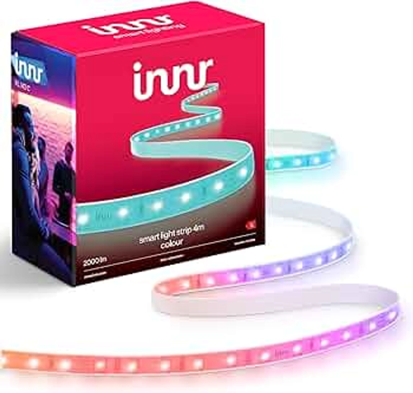 innr Bande LED Connectée 4m, Ruban LED Connecté, Fonctionne avec Philips Hue*, Alexa, Hey Google (hub connecté requis), RGB Bandeau LED, 4m