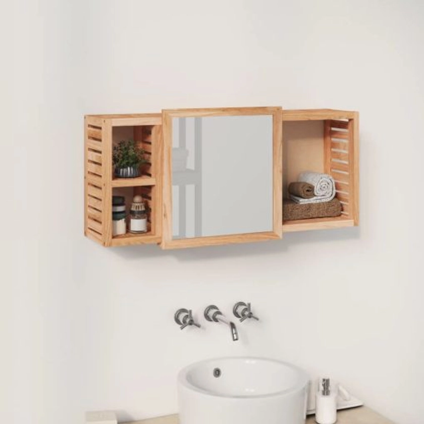 Walnut Wood Mirror Cabinet 80x17x34cm - Complete Storage Solutions