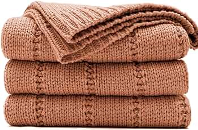 RECYCO Cable Knit Burnt Orange Throw Blanket for Couch, Super Soft Warm Cozy Decorative Knitted Throw Blanket 2.3LB for Bed, Sofa, Chair 50"x60"