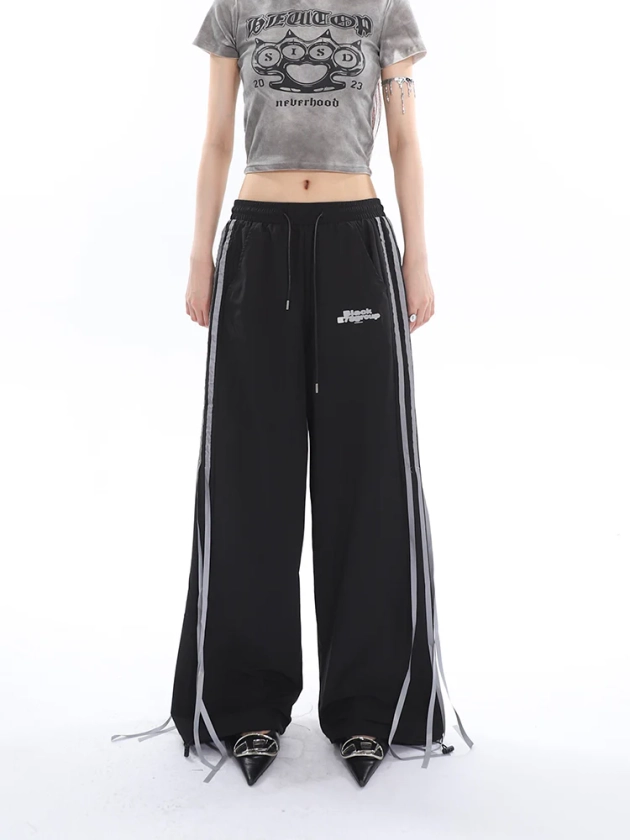 Willow Solid Color Triple Stripes High Waist Straight Leg Baggy Loose Cargo Pants