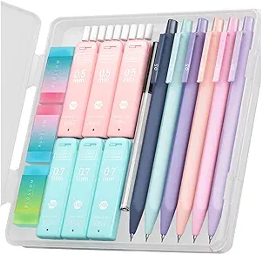 Four Candies Cute Mechanical Pencil Set, 6PCS Pastel Pencils 0.5mm & 0.7mm with 360PCS HB Pencil Leads, 3PCS Erasers and 9PCS Eraser Refills, Aesthetic Mechanical Pencils for Girls Writing