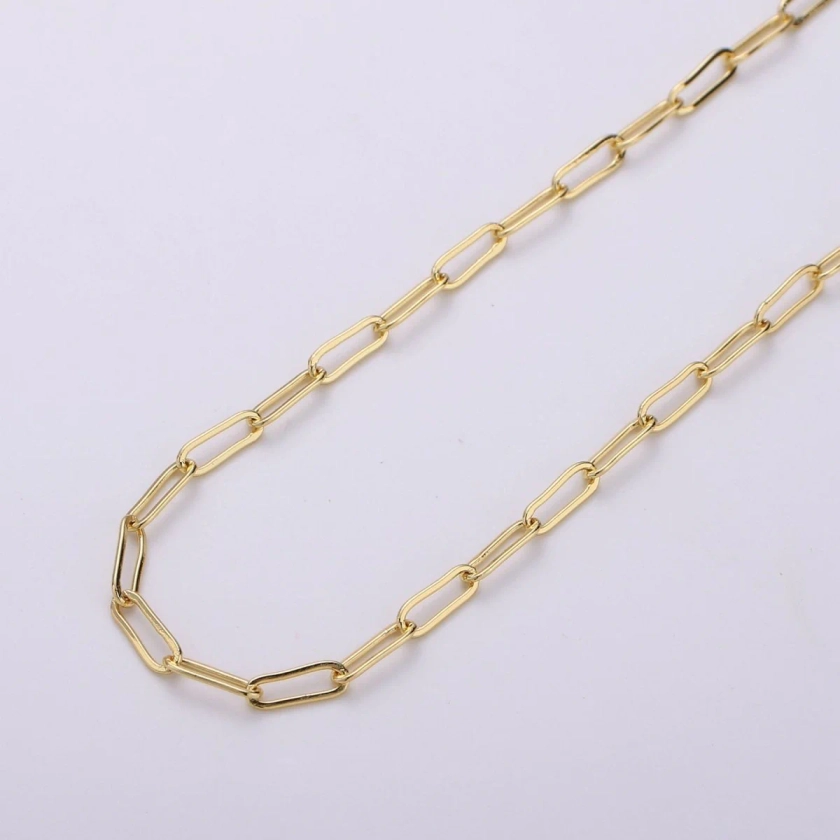 24K Gold Filled PAPERCLIP Chain, Elongated Rectangular Link Chain Paper Clip Chain Sold by the Yard Unfinished Chain 9x2.5mm | ROLL-125 ROLL-126 ROLL-005 Clearance Pricing