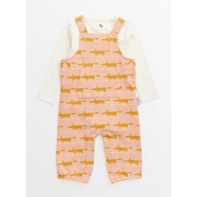 Buy Tu X Scion Pink Mr Fox Dungarees Set 6-9 months | All-in-ones and rompers | Tu