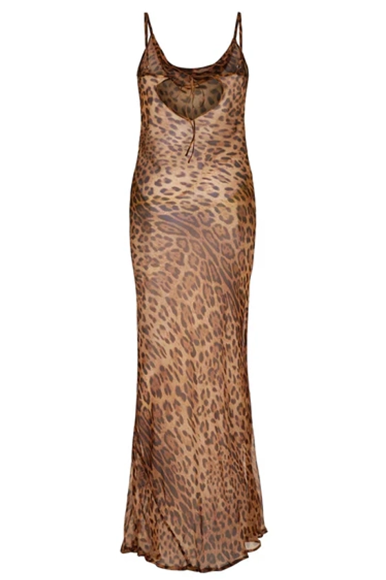 Semi sheer leopard silk cowl neck maxi dress - 'Valentina' Dress