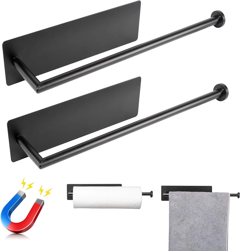 RedCall 2 Pack Magnetic Paper Towel Holder for Fridge,Black Kitchen Towel Holder for Refrigerator/BBQ Grills/Griddles Toolbox/RV,Powerful Magnetic Towel Bar,Kitchen Bathroom Organizers and Storage