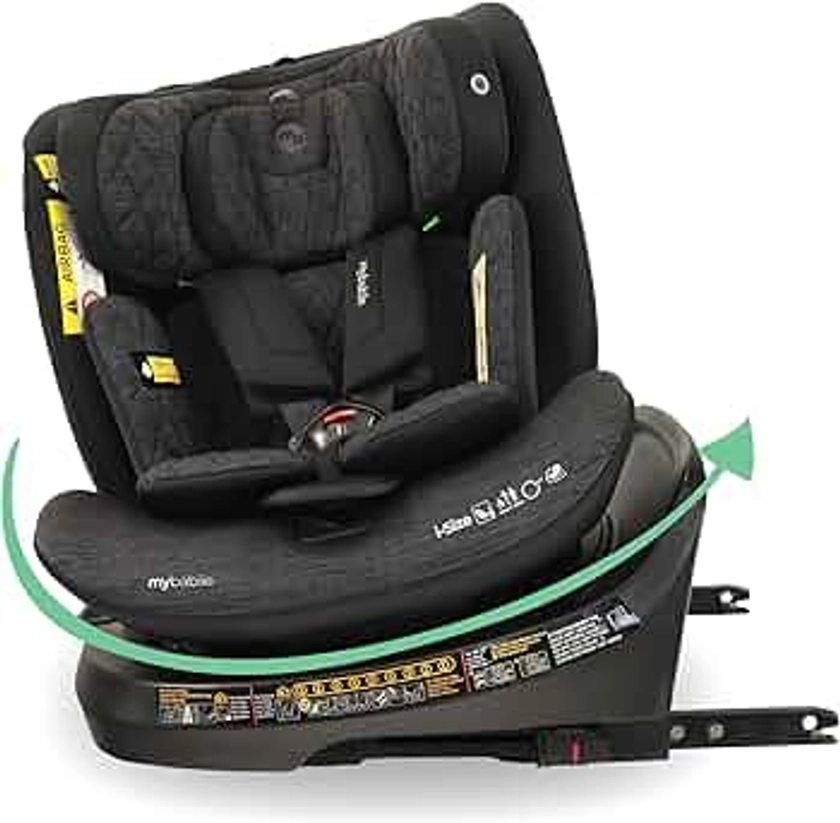 My Babiie i-Size 360° Spin Baby Car Seat – Top Tether, ISOFIX, Birth to 12yrs (40-150cm), R129, ERF, Group 0+/1/2/3, Rotating 360 Swivel, MBCSSPINTT - Black Melange