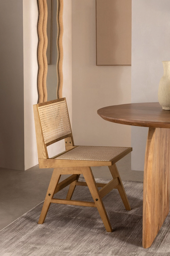 Chaise de salle à manger en bois de frêne et rotin Lali