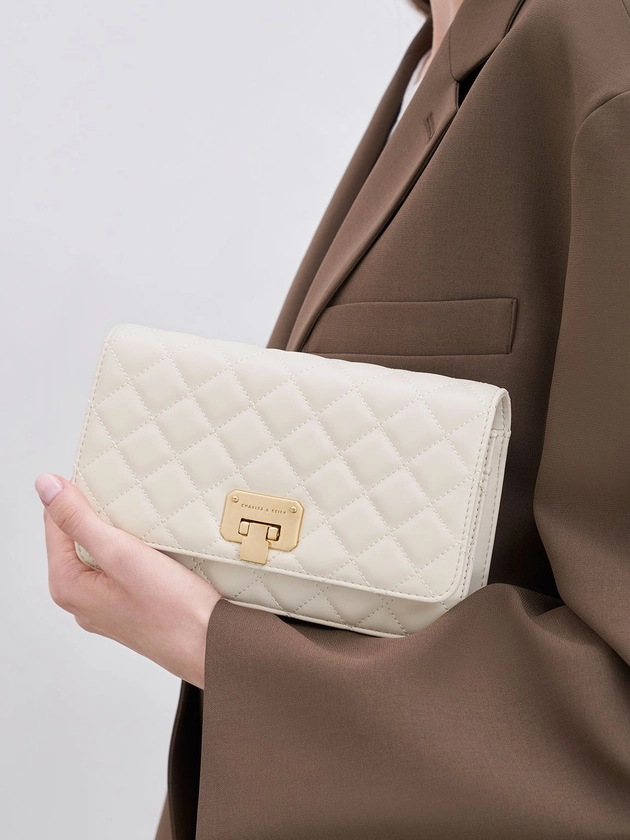 Quilted Push-Lock Clutch - Charles Keith