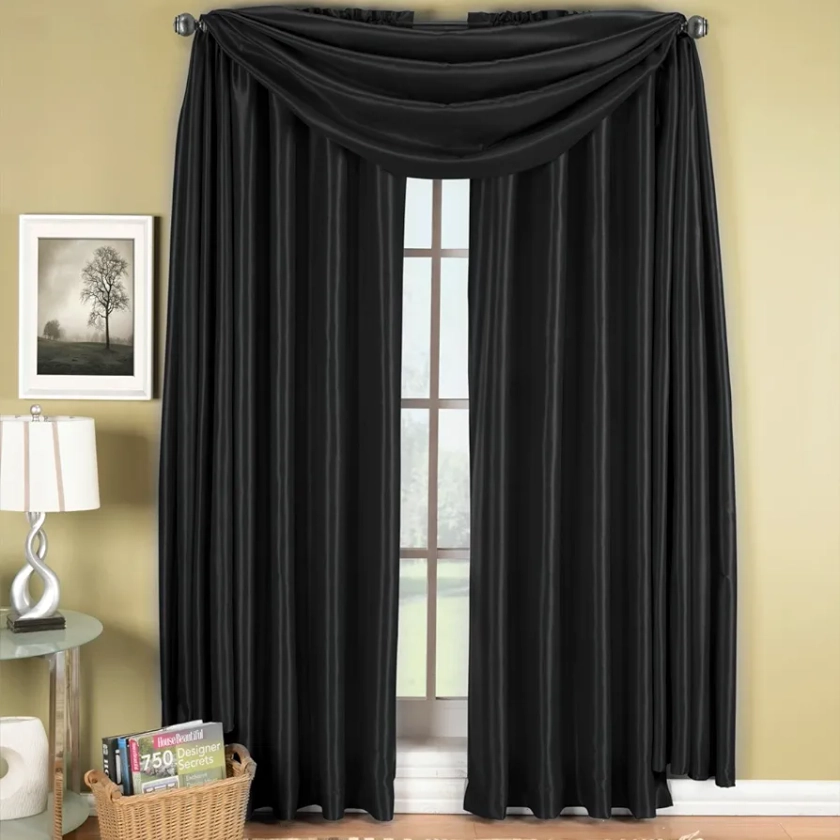 Bedding Luxury Soho Black Rod Pocket Window Curtain Drape, Solid Pattern, 42x63 inches