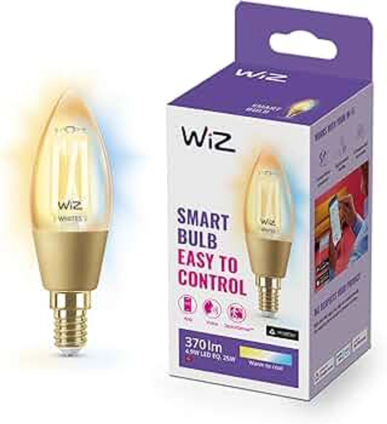 WiZ ampoule LED Connectée Wi-Fi, Flamme E14, Nuances de Blanc, équivalent 25W, 370 lumen, fonctionne avec Alexa, Google Assistant et Apple HomeKit