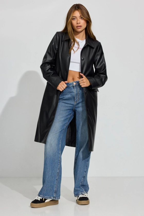 Faux Leather Car Coat Black | Garage