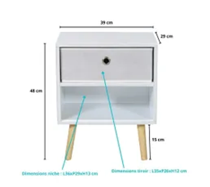 Chevet + 1 Tiroir Tissu Indiana / Blanc