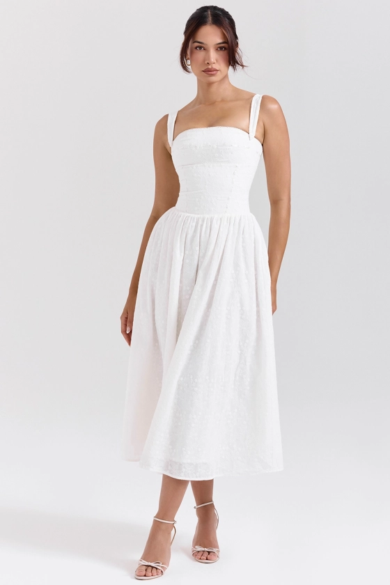 Clothing : Midi Dresses: 'Vivien' Snowdrop Broderie Anglais Midi Sundress