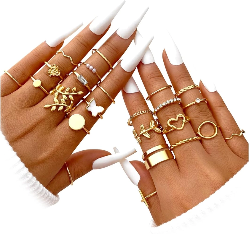 ÌF ME 24 Pcs Gold Vintage Knuckle Rings Set for Women Girls, Boho Dainty Stackable Midi Finger Rings, Snake Butterfly Signet Fashion Ring Pack Jewelry Gifts.