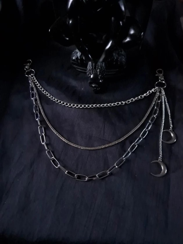 KILLING MOON - three layer belt loop chains crescent moon feature alternative witch punk