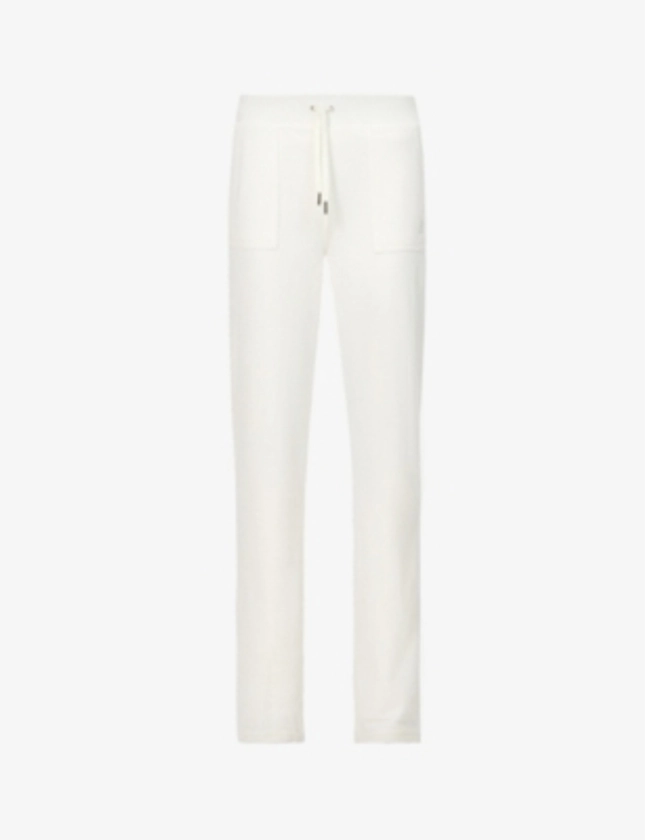 JUICY COUTURE - Logo-embroidered straight-leg high-rise velour trousers | Selfridges.com