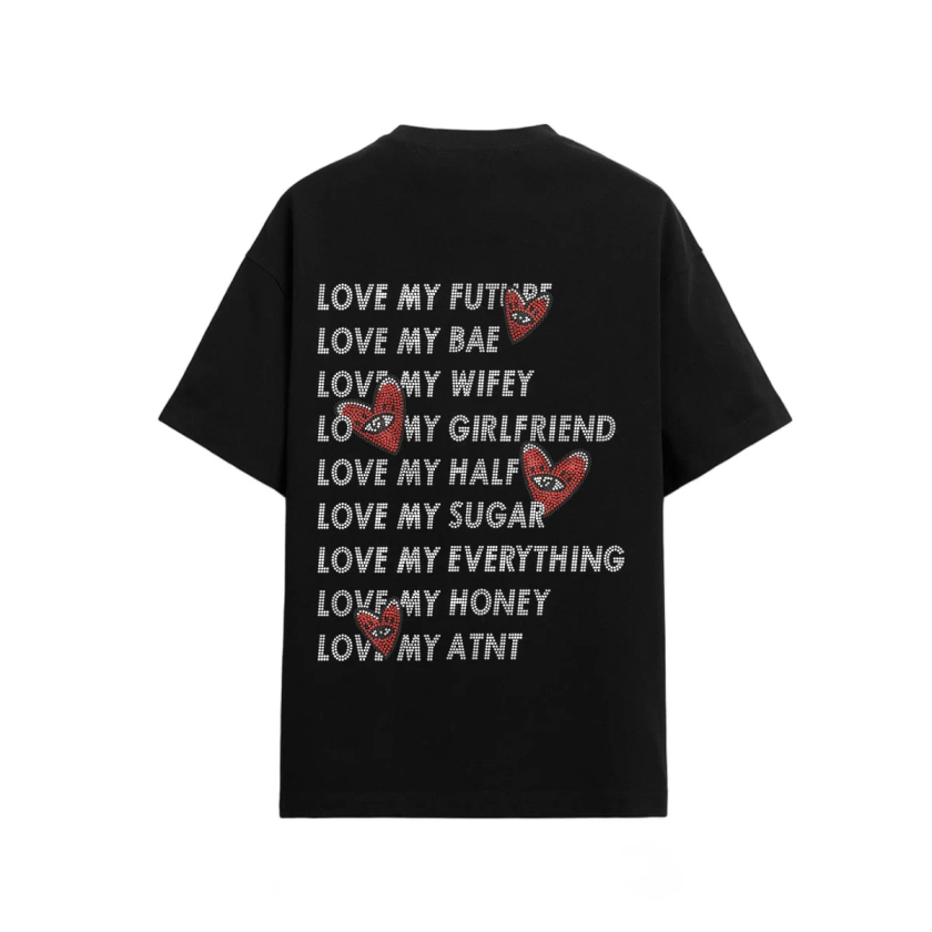 St Valentin - Tee shirt Unisexe Noir Love heart Strass