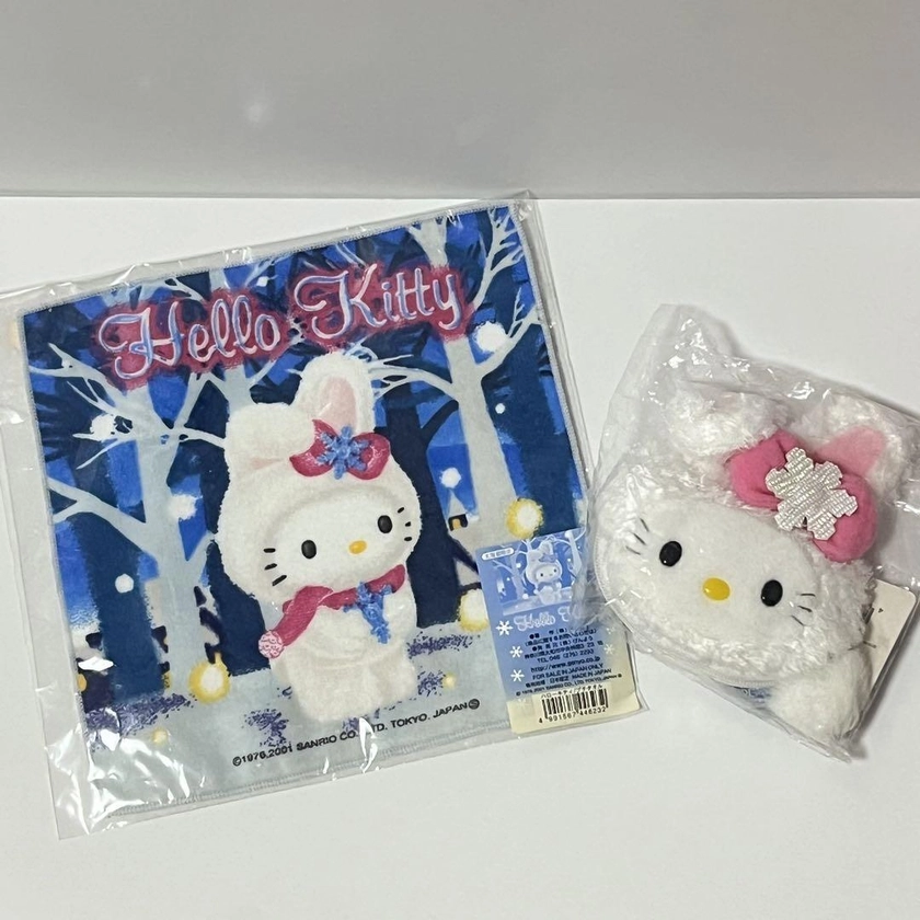 Hello Kitty Coin Purse Petit Towel Handkerchief Hokkaido Limited Snow Rabbit