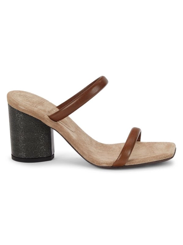 Brunello Cucinelli Beaded Block-Heel Leather Sandals on SALE | Saks OFF 5TH