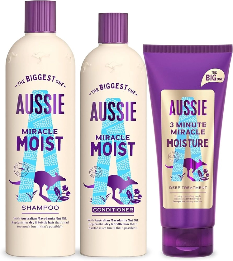 Aussie Miracle Moist Shampoo and Conditioner Set with deep treatment hair mask for dry, damaged hair, vegan, cruelty free, XL Value Packs : Amazon.co.uk: Beauty