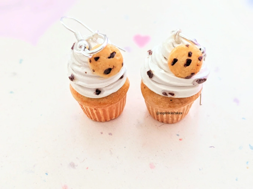 Chocolate Chip Cookie Cupcake Earrings, Miniature Food Jewelry, Inedible Jewelry, Cupcake Earrings, Cupcake Jewelry, Gifts for Foodies - Etsy