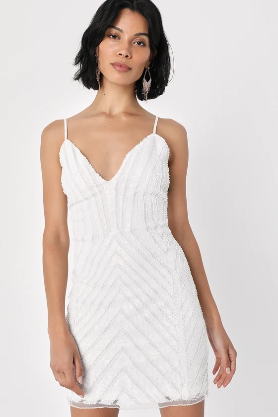 Captivating Glow White Sequin Sleeveless Mini Bodycon Dress