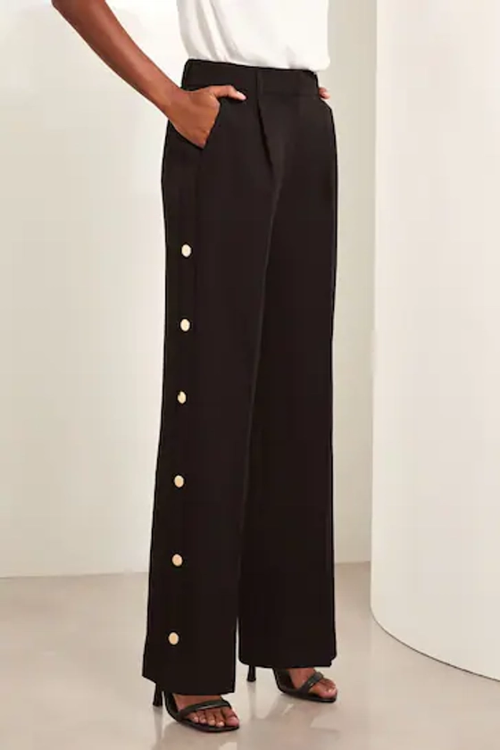 Lipsy Black Wide Leg Popper Detail Trousers