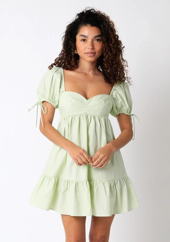 Cute Light Green Puff Sleeve Babydoll Dress | Boho Pink