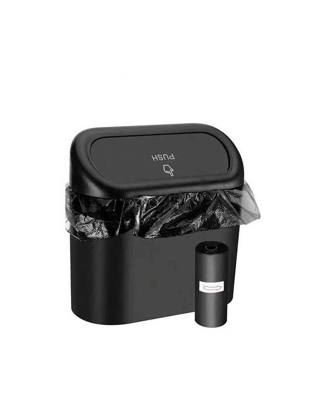1pc Car Trash Can With Lid & Side Door Hanging Design, Including A Garbage Bag