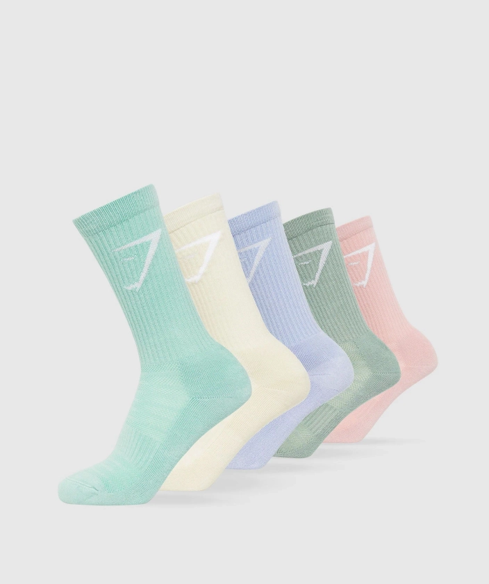 Gymshark Crew Socks 5pk - White/Pink/Green/Lilac/Green