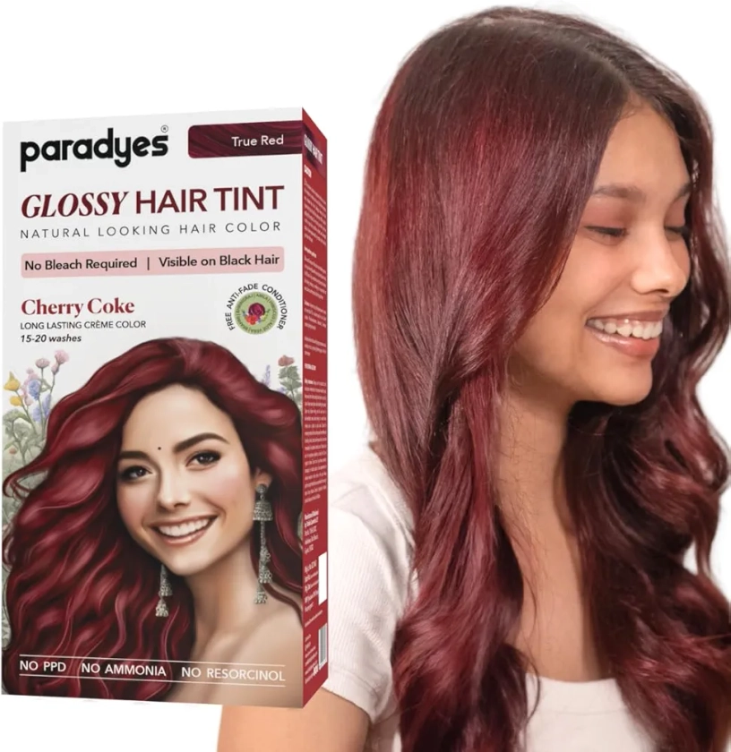 Paradyes No Bleach Cherry Coke Glossy Hair Tint, Ammonia-Free Formula for Natural Black Hair, Visible on Natural Black Hair, Includes Anti-Fade Conditioner for Long-Lasting Shine, 6.6 True Red : Amazon.in: Beauty