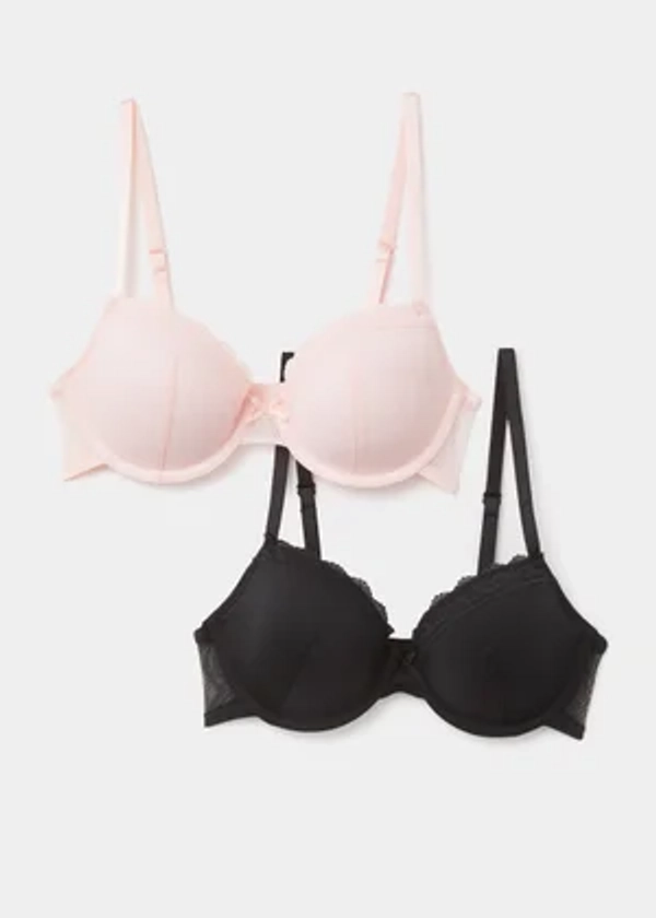 2 Pack Pink & Black T-Shirt Bra