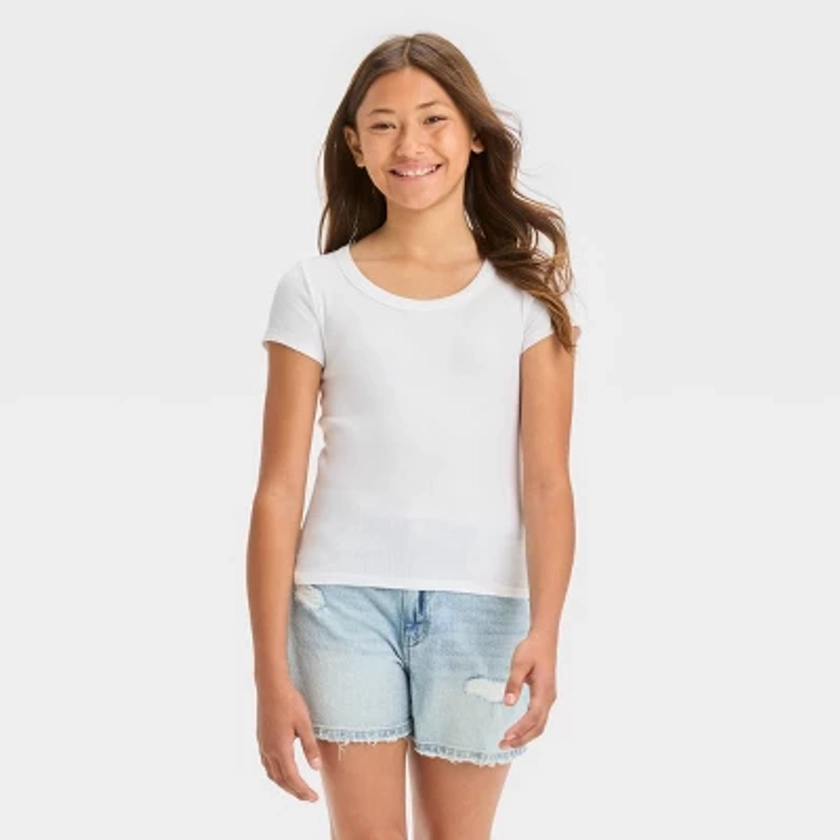 Girls' Scoop Neck Ribbed T-Shirt - art class™ White XL