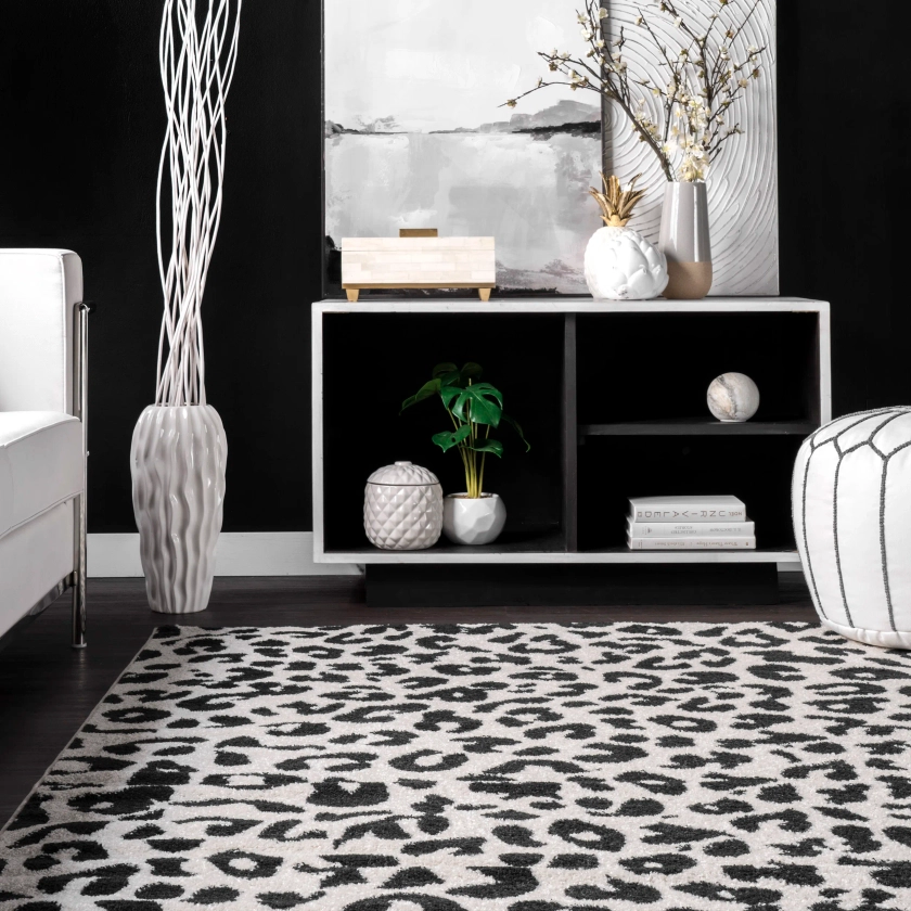 Mariska Modern Leopard Print Performance Dark Gray Rug