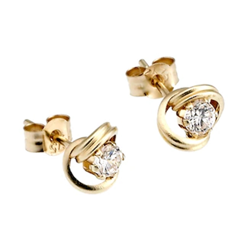 9ct Yellow Gold Stud Cubic Zirconia Earrings|H.Samuel