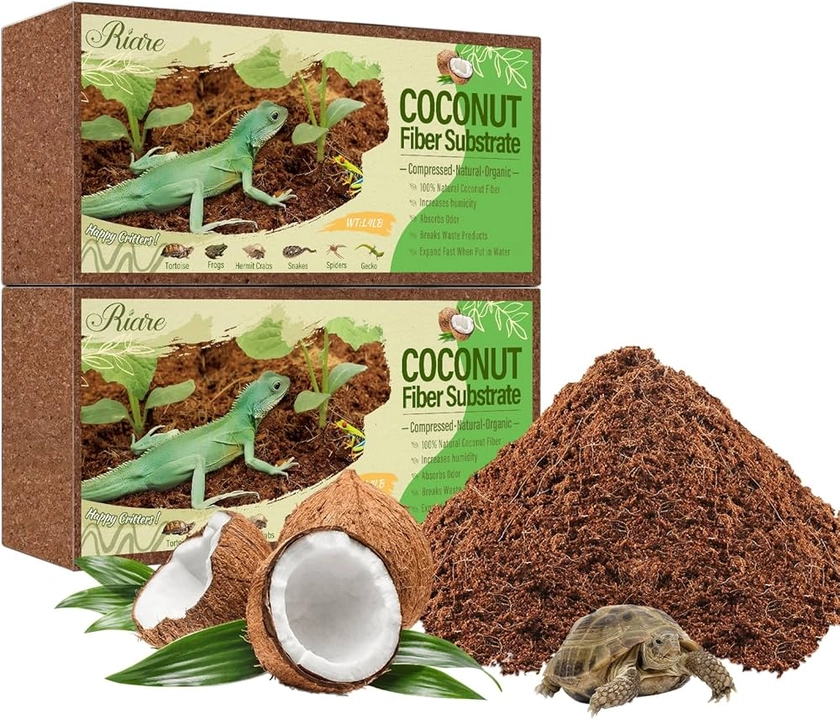 Amazon.com : Riare 2 Pack Natural Coconut Fiber Substrate for Reptile- Premium Compressed Coconut Husk Terrarium Bedding for Reptile, Tortoise, Frogs, Snakes Hermit Crabs, Burrowing Animals : Pet Supplies