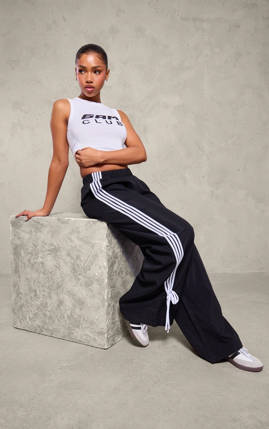 Black Shell Bow Detail Track Pants | Bottoms