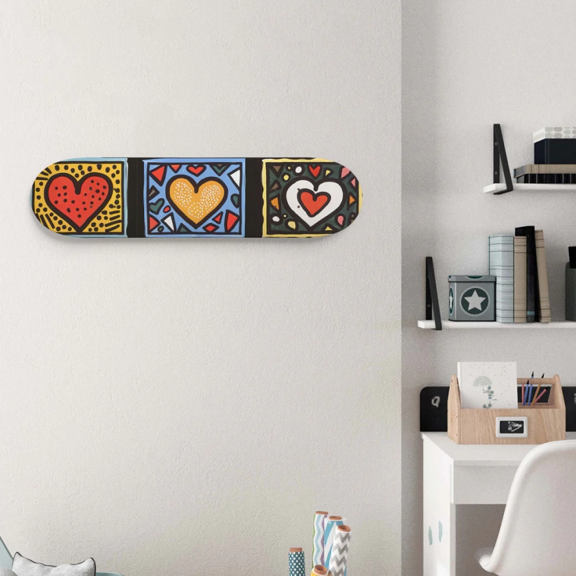 3 Colorful Hearts Wall Art or 8.25&quot; Skateboard