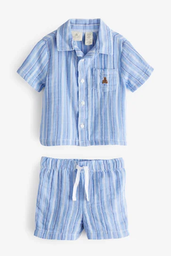 Buy Gap Blue Stripe Crinkle Cotton Brannan Bear Shirt and Shorts Set (Newborn-24mths) from the Next UK online shop