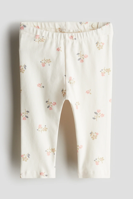 Legging en coton - Taille régulière - Longue - Crème/fleuri - ENFANT | H&M FR