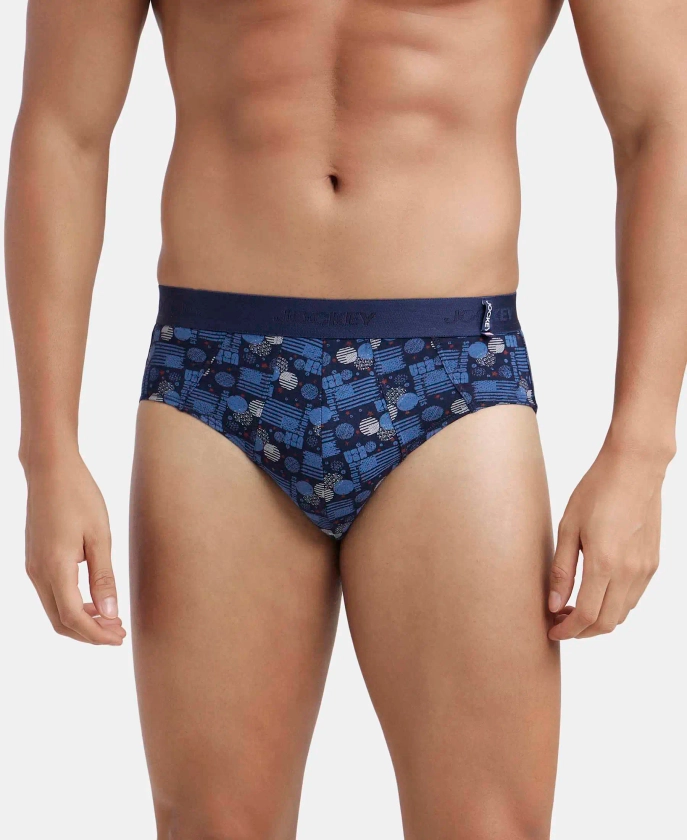 Super Combed Cotton Printed Brief with Ultrasoft Waistband - Navy