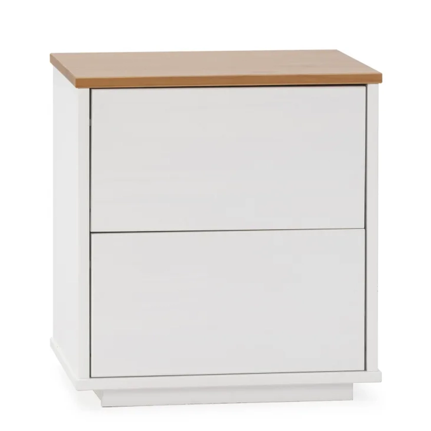 Table de chevet 2 tiroirs blanc/chêne, bois massif BOB | Maisons du Monde