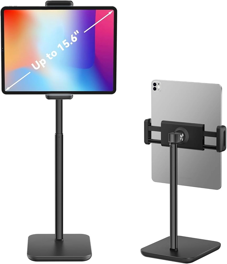 tounee Supporto per tablet regolabile da 11,6 a 19,2 pollici per iPad Pro 9.7, 10.5, 12.9, Air Mini 2 3 4, iPhone e tablet da 4.7"-15.8"-nero