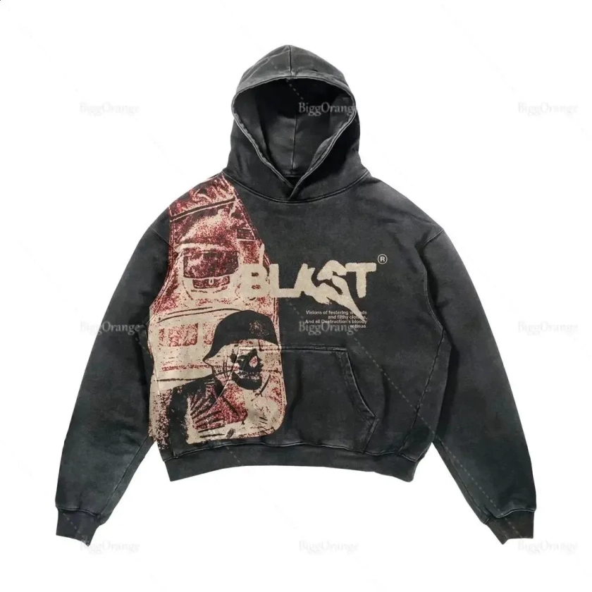 Alphabet Blast Print Pattern Skull Hoodie Sell Retro Y2K Coats Streetwear Gothic Casual Men Harajuku Clothing 240715