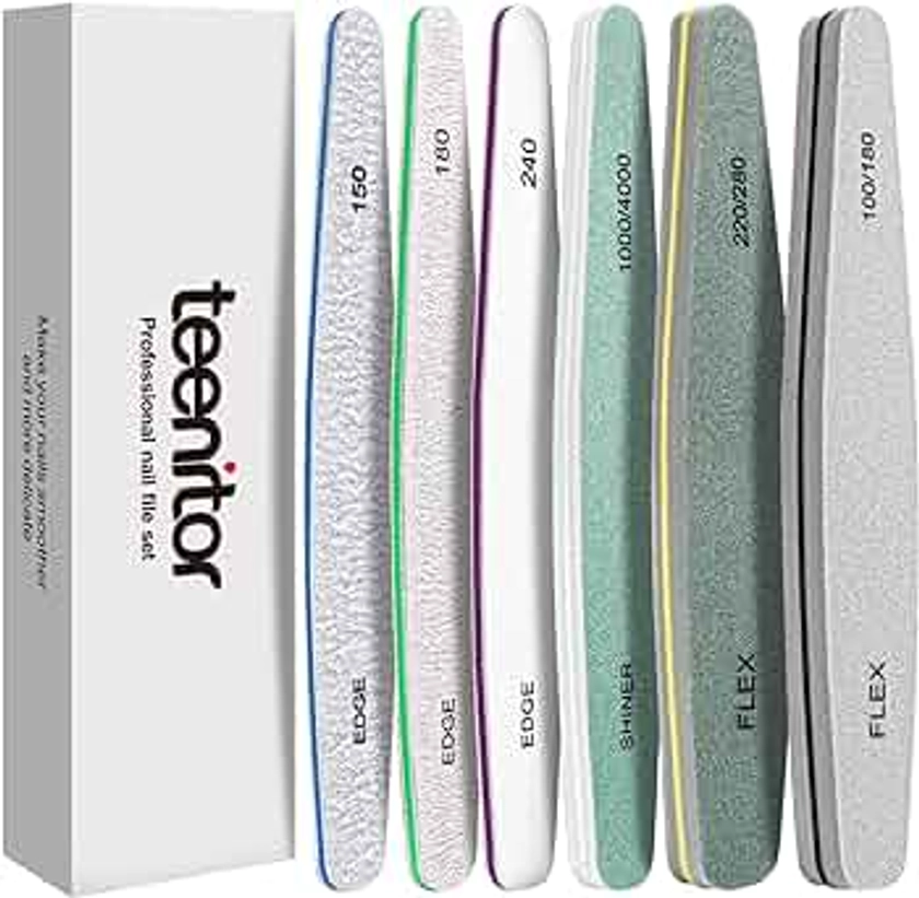 Teenitor Nail File Nail Buffer, 6 pcs Nail Files and Buffers for Natural Nails, Emery Boards for Nails, Nail Buffer and Shine Kit Nail Filer, Nail Buffer Block 100/180 Grit Nail Files Fingernail Files