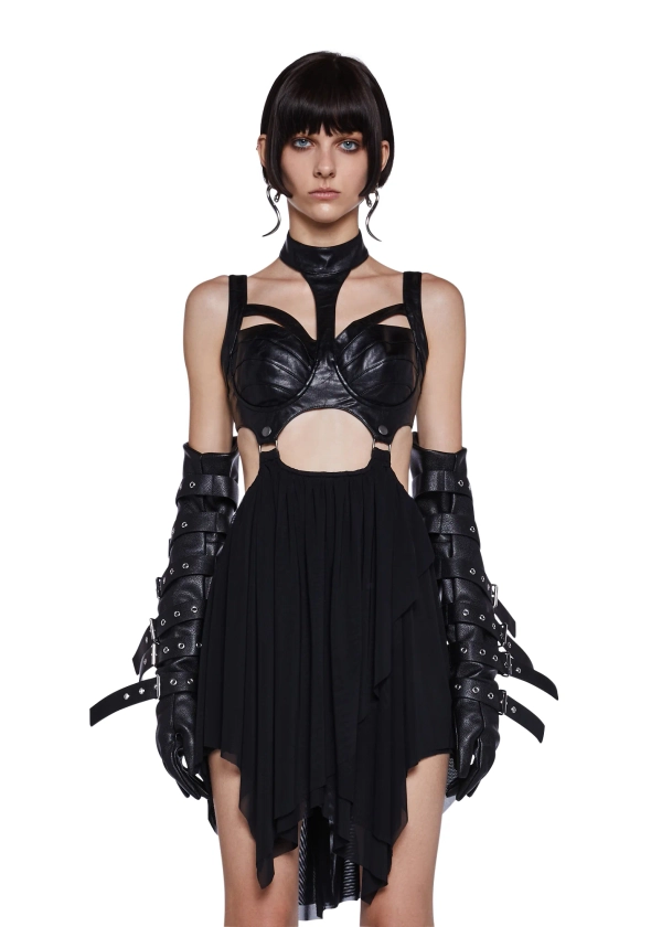 Darker Wavs Bustier Handkerchief Dress With Detachable Skirt - Black