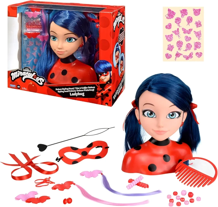 Bandai - Miraculous Ladybug - Tête à coiffer Miraculous Deluxe 21cm - Tête à coiffer Marinette + 30 Accessoires - Licence Officielle Miraculous - Jouet Enfant 4 Ans et + - P50247